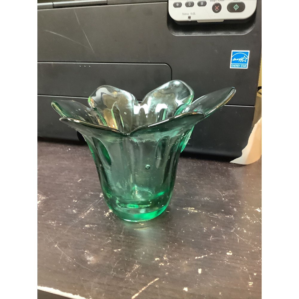 Recycled Green Glass Tulip Flower‎ Votive/ Candle Holder -Made in Spain